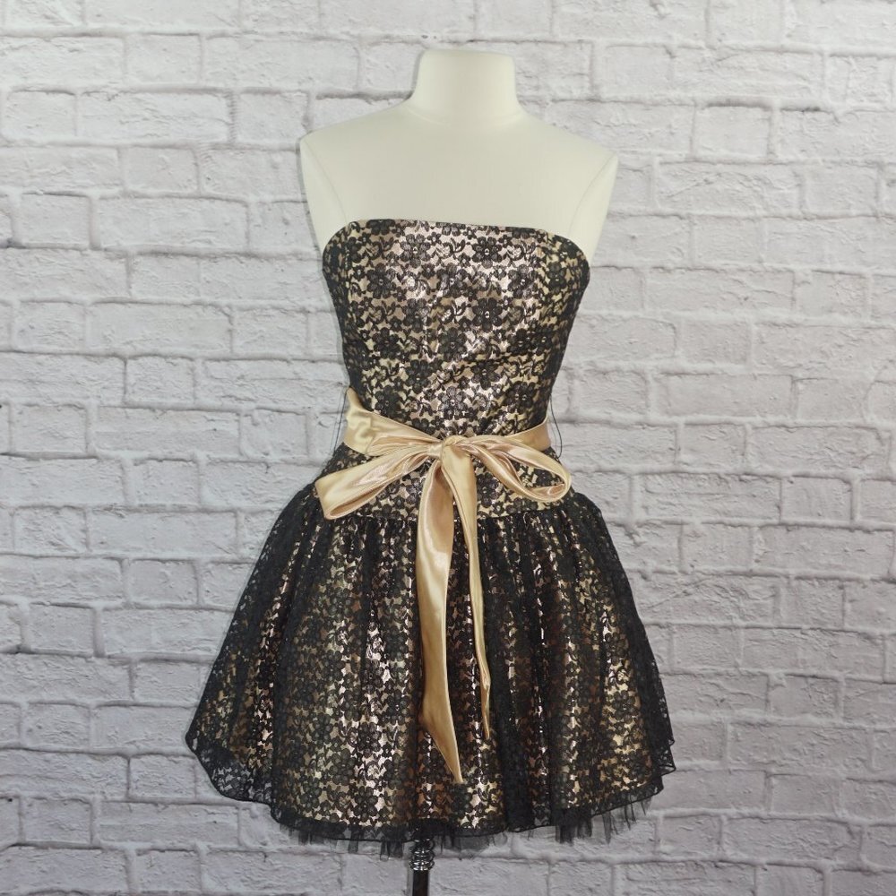 Vintage 90s Jessica McClintock Floral Lace Strapless Dress